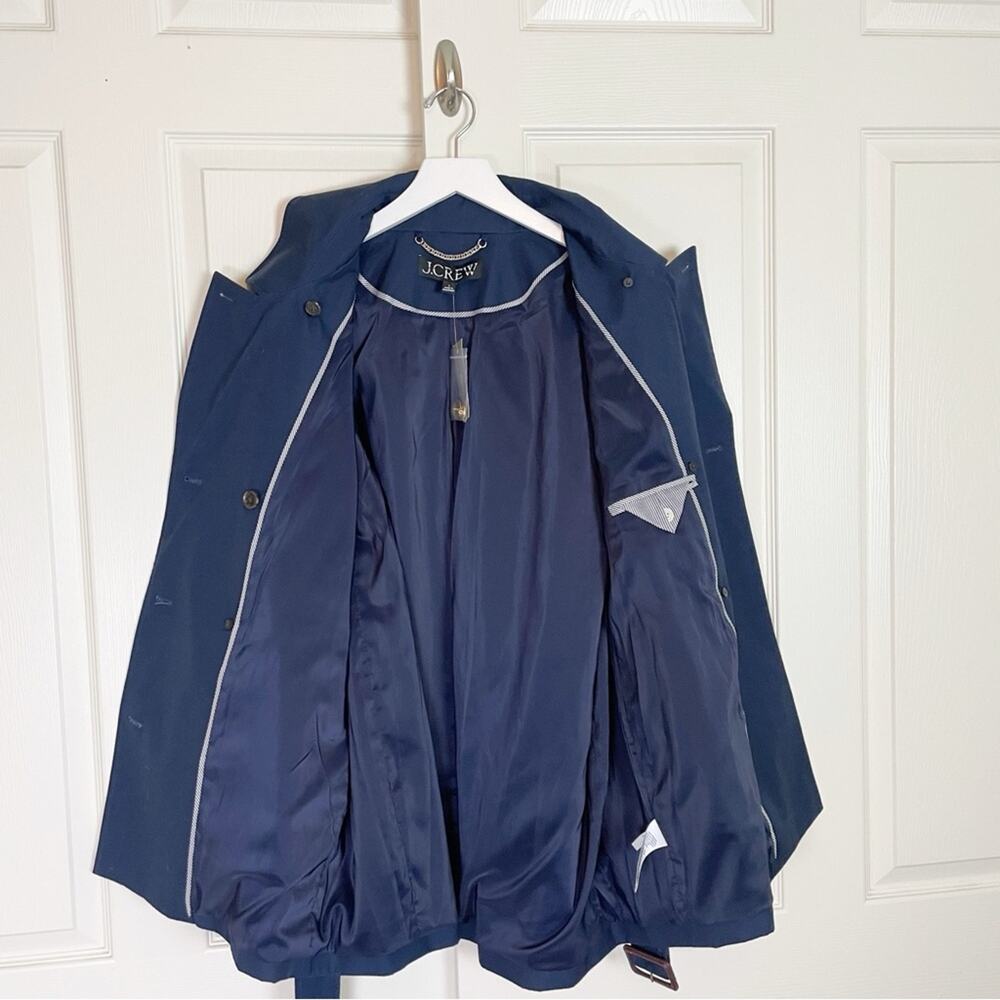 J.Crew Navy Trench Coat Water Repellent Cotton Belted NWT Sz L - Picture 5 of 12